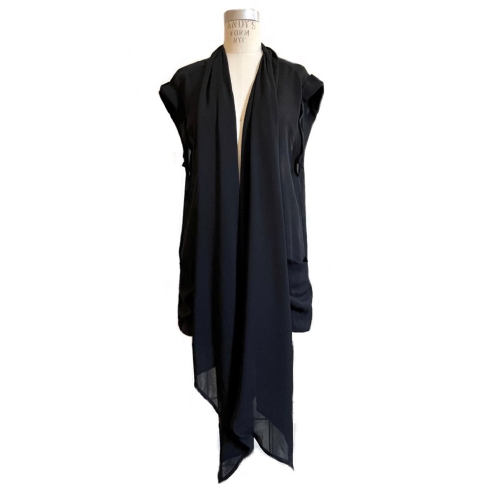 Black Lightweight Sheer Cowl Neck Vest